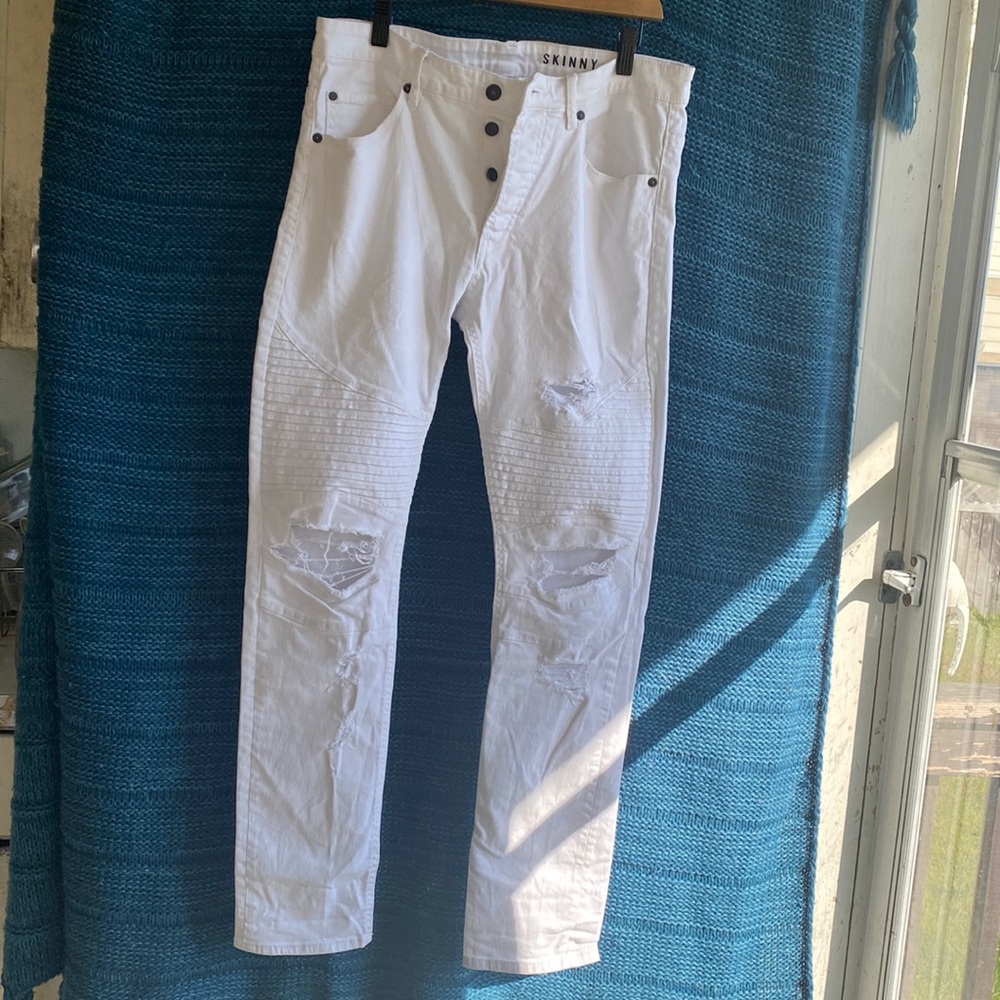 H&M White ripped skinny jeans